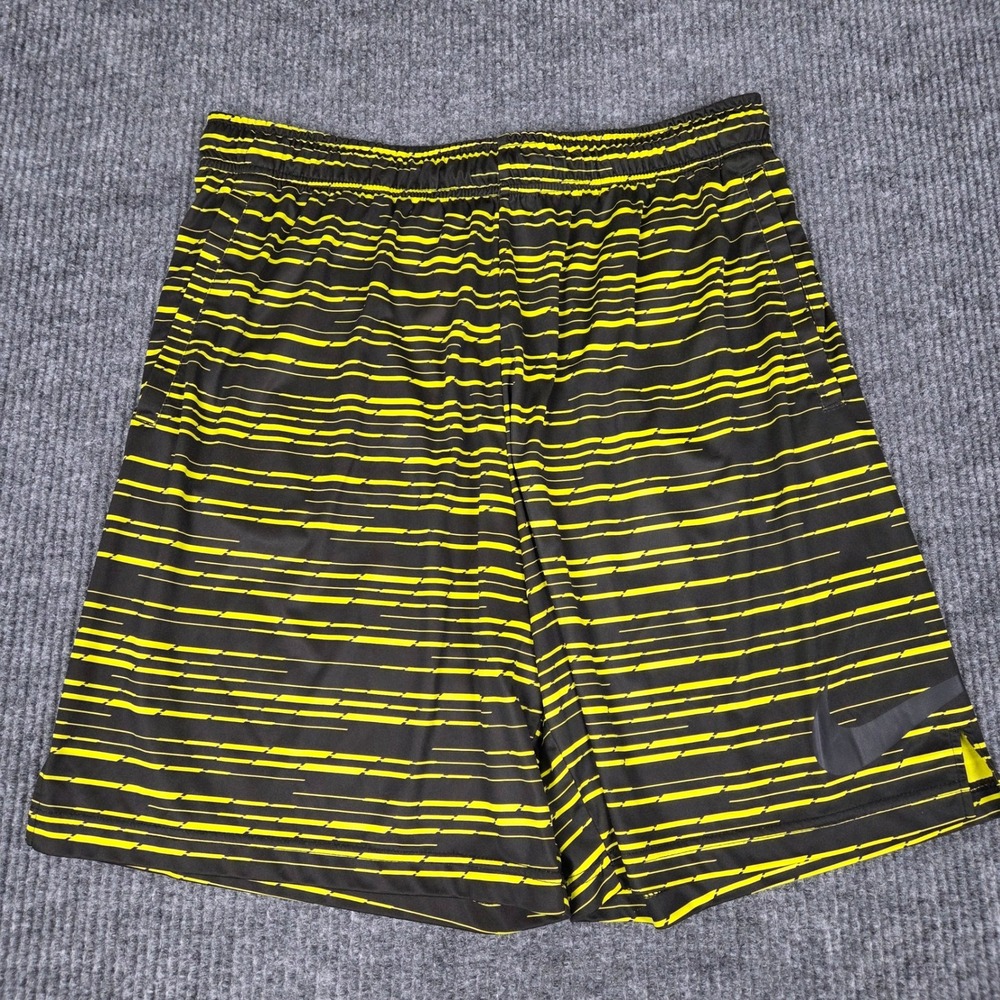 Nike Mens XXL Dri-FIT Athletic Shorts Black Neon Yellow Striped Basketball Gym